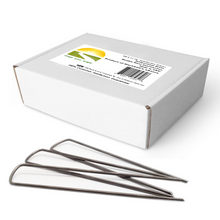 Cargar imagen en el visor de la galería, weed barrier fabric pins Shape Your Scape 100 Commercial Grade, 6 inch 11-Gauge, Steel Garden Landscape Staples Stakes, For Installing Sod, Weed Barrier Fabric, Soaker Hoses - Marshall's eStore